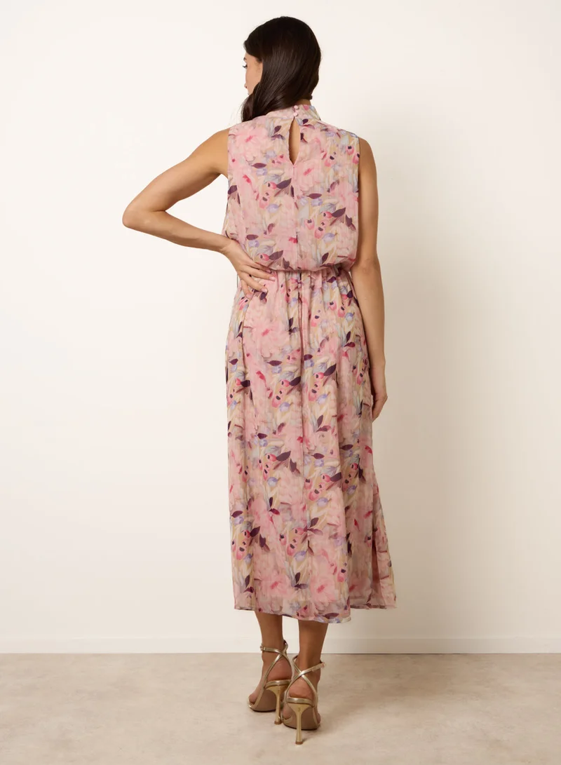 Blue Vanilla Watercolour Printed Sleeveless Midi Dress