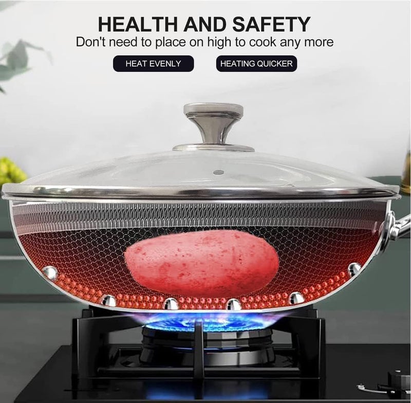 UPC U.P.C. 304 Stainless Steel Diamond Cut Frying Pan with Lid/Nonstick Scratch Resistant Skillet/Induction & Gas Compatible Cookware/Durable Chef Frying Pan for Healthy Oil-Free Cooking - 28cm - Image 5
