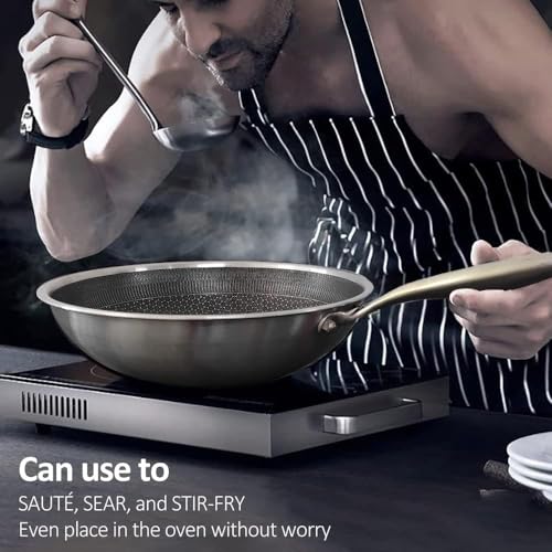 UPC U.P.C. 304 Stainless Steel Diamond Cut Frying Pan with Lid/Nonstick Scratch Resistant Skillet/Induction & Gas Compatible Cookware/Durable Chef Frying Pan for Healthy Oil-Free Cooking - 28cm - Image 4