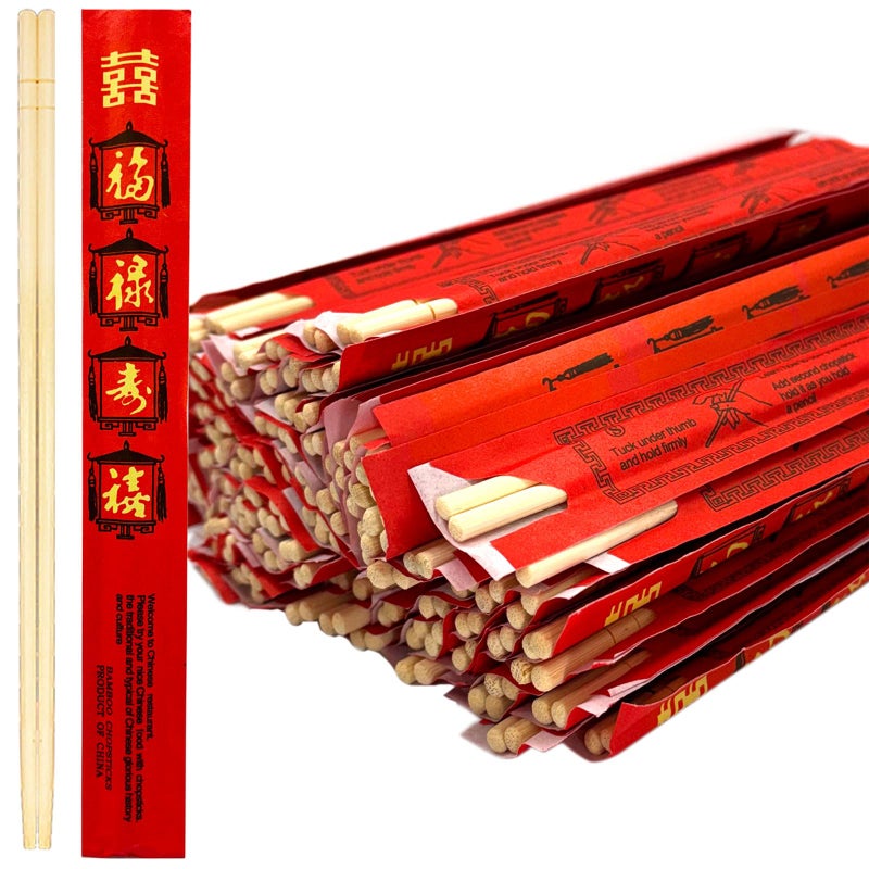 52USA Disposable Bamboo Chopsticks (100 Sets) - 9'' Long, UV Treated, Individually Wrapped Japanese and Chinese Wooden Chopsticks Bulk - Image 1