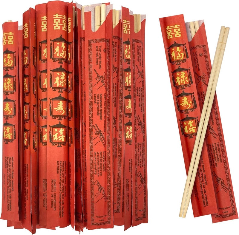 52USA Disposable Bamboo Chopsticks (100 Sets) - 9'' Long, UV Treated, Individually Wrapped Japanese and Chinese Wooden Chopsticks Bulk - Image 3