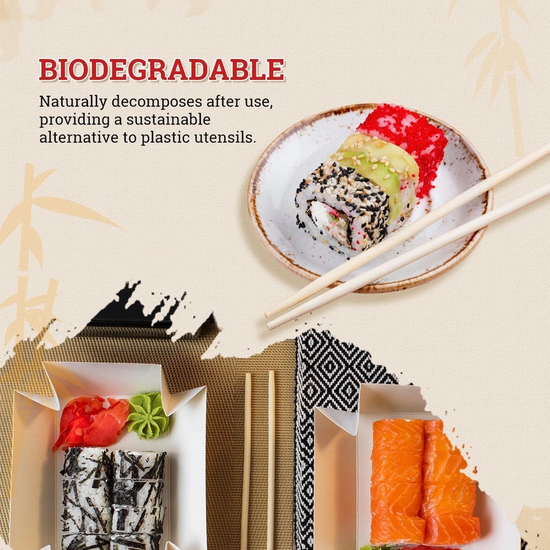 52USA Disposable Bamboo Chopsticks (100 Sets) - 9'' Long, UV Treated, Individually Wrapped Japanese and Chinese Wooden Chopsticks Bulk - Image 4