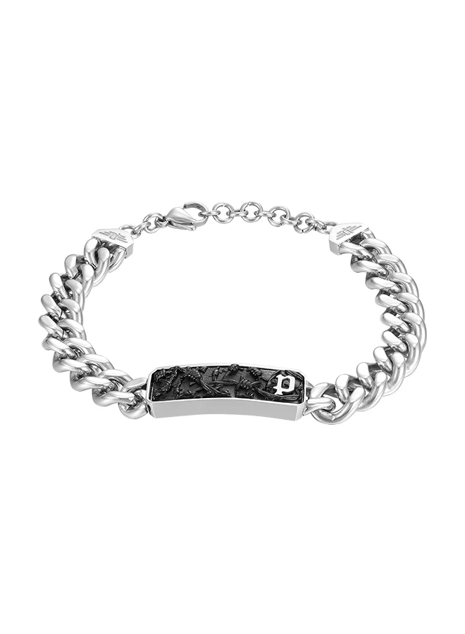 POLICE Wire Stainless Steel Chain With Black And Stainless Steel Mesh Motif Gents BraceletPEAGB0033801