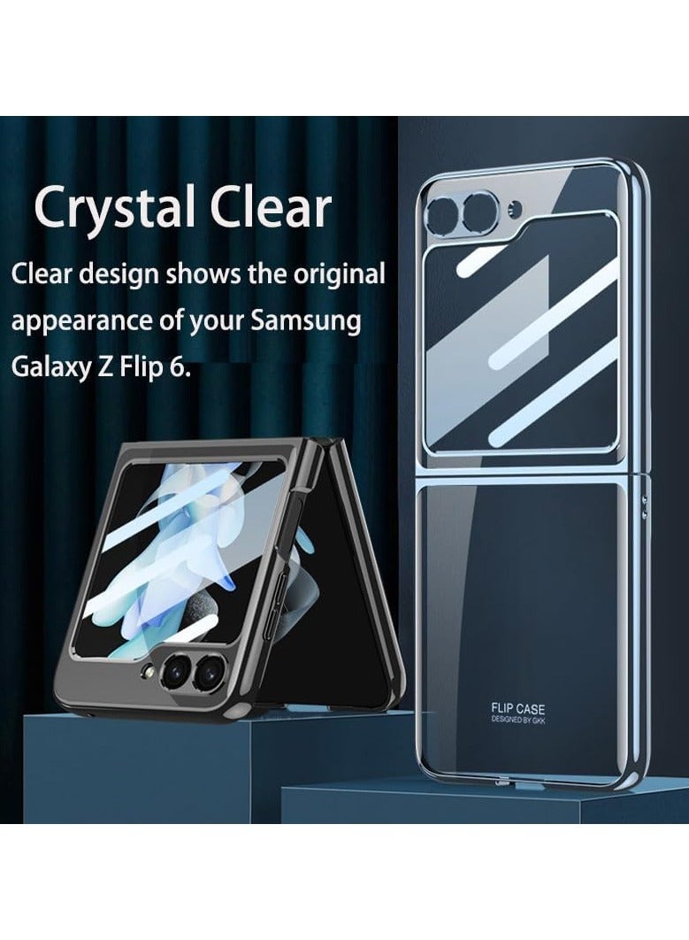 DUSALA Case for Samsung Galaxy Z Flip 6 Built-in Screen Protector Tempered Glass, Clear Samsung Flip 6 Phone Case Shockproof Ultra Thin Hard PC Plated Edges Anti-Scratch Protective Cover - Image 2