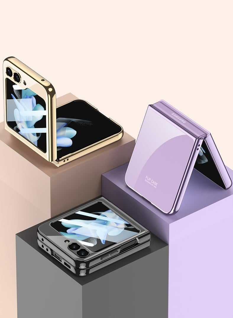 DUSALA Case for Samsung Galaxy Z Flip 6 Built-in Screen Protector Tempered Glass, Clear Samsung Flip 6 Phone Case Shockproof Ultra Thin Hard PC Plated Edges Anti-Scratch Protective Cover - Image 5