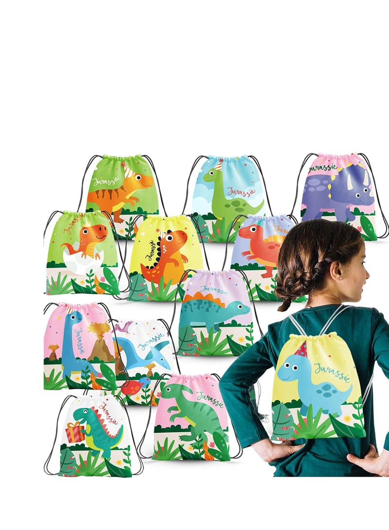 SYOSI Dinosaur Party Favor Bags, 12 Pack Dinosaur Party Supplies Drawstring Bags, Drawstring Backpack Bag Goodie bags, for Jurassic Dino Favor Bags, for Gifts Candy Snacks School Travel Toy Storage Bag  - Image 1
