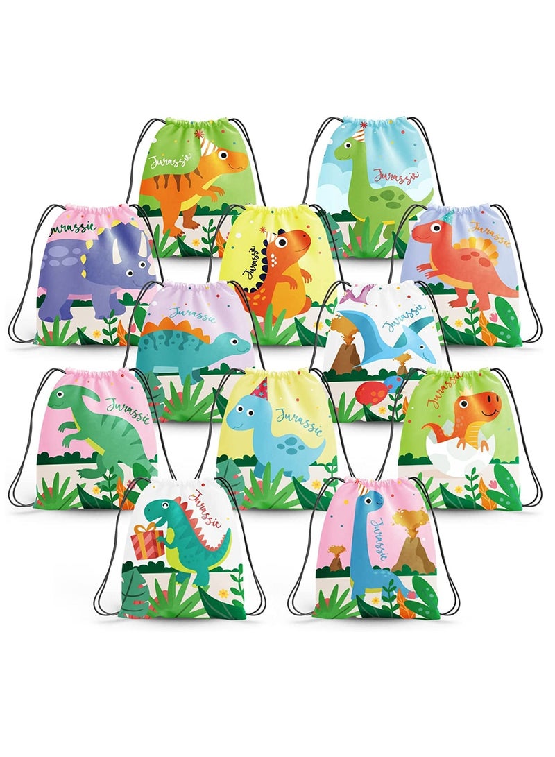 SYOSI Dinosaur Party Favor Bags, 12 Pack Dinosaur Party Supplies Drawstring Bags, Drawstring Backpack Bag Goodie bags, for Jurassic Dino Favor Bags, for Gifts Candy Snacks School Travel Toy Storage Bag  - Image 2
