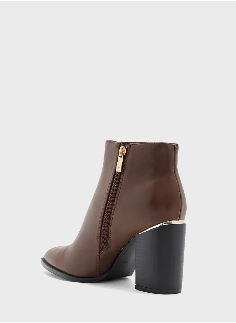 ELLA Gold Trim Block Heel Western Boot