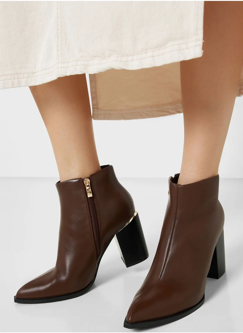 ELLA Gold Trim Block Heel Western Boot