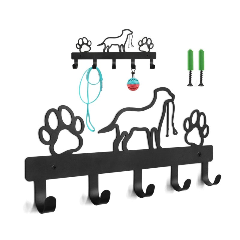 Multi-functional wrought iron paw pet dog hanger hook rope wall hanging storage rack black