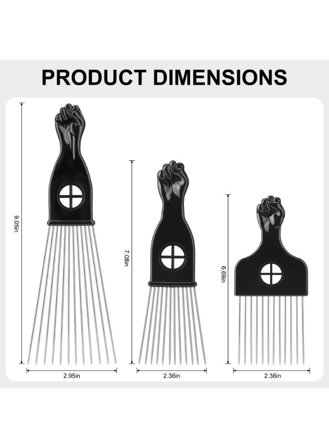 3 Pack Metal Afro Hair Picks, Fist Design Anti Static Hair Comb for Men Women, Styling Tool for Natural Curly Hair, Black Color - Image 3