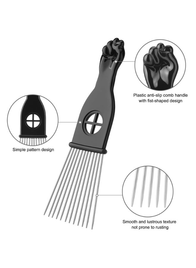 3 Pack Metal Afro Hair Picks, Fist Design Anti Static Hair Comb for Men Women, Styling Tool for Natural Curly Hair, Black Color - Image 4