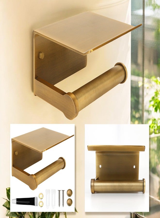 BuleVina Bathroom Toilet Paper Holder Tissue Hanger Wall-Mounted with Mobile Phone Storage Shelf - Solid Tissue Roll Hanger Finished Mount Dispenser (Antique Brass Color) For Paper Roll With Max Length 4.8INCH - Image 4