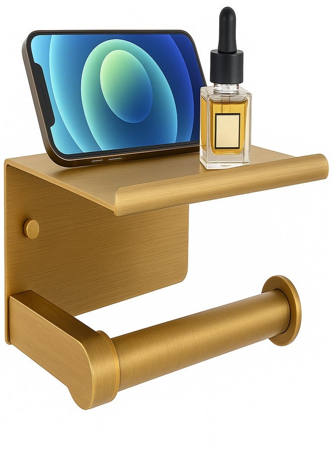 BuleVina Bathroom Toilet Paper Holder Tissue Hanger Wall-Mounted with Mobile Phone Storage Shelf - Solid Tissue Roll Hanger Finished Mount Dispenser (Antique Brass Color) For Paper Roll With Max Length 4.8INCH - Image 1