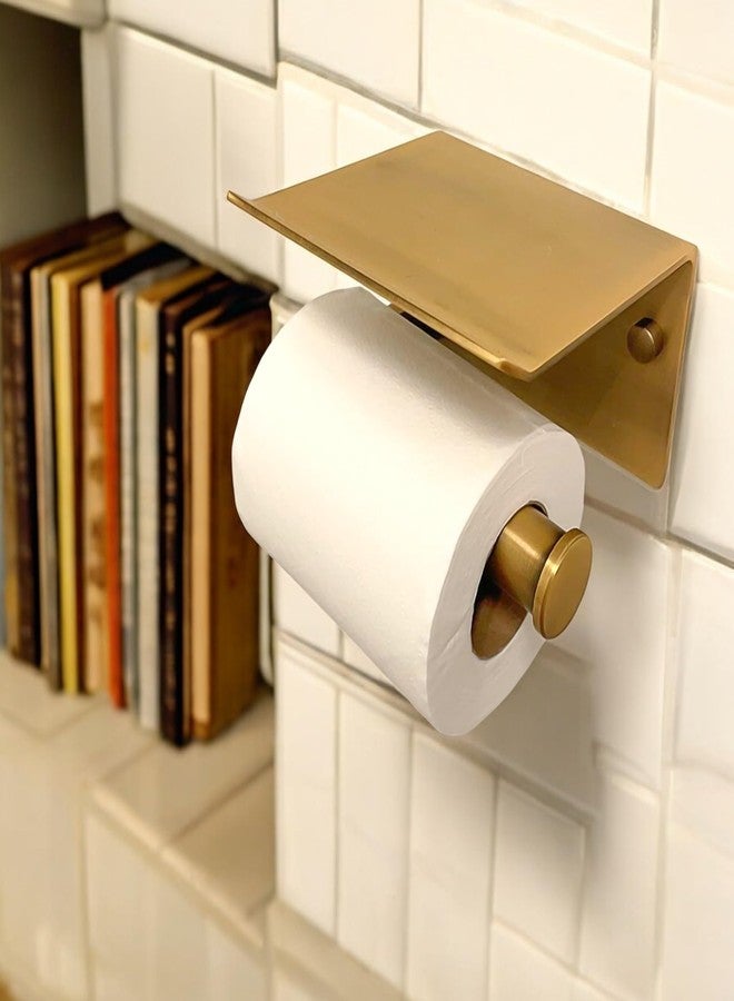 BuleVina Bathroom Toilet Paper Holder Tissue Hanger Wall-Mounted with Mobile Phone Storage Shelf - Solid Tissue Roll Hanger Finished Mount Dispenser (Antique Brass Color) For Paper Roll With Max Length 4.8INCH - Image 5