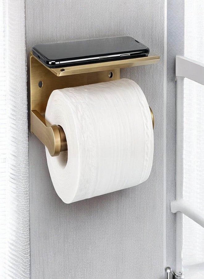 BuleVina Bathroom Toilet Paper Holder Tissue Hanger Wall-Mounted with Mobile Phone Storage Shelf - Solid Tissue Roll Hanger Finished Mount Dispenser (Antique Brass Color) For Paper Roll With Max Length 4.8INCH - Image 3