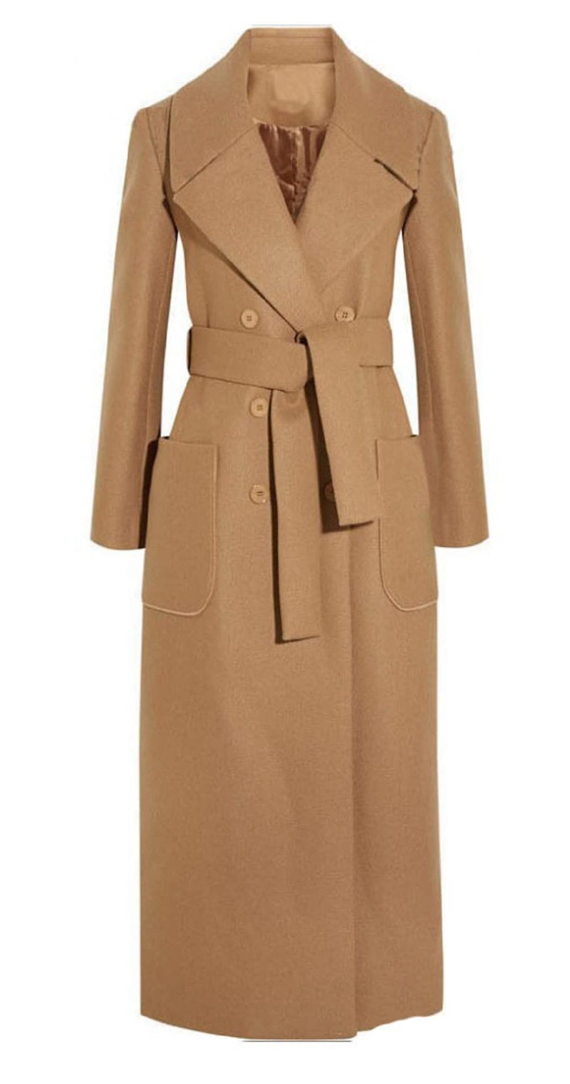 CHARTOU Women's Elegant Lapel Collar Double Breasted Regular Wool Blend Overcoat Coat Belt (XX-Large, Camel) - Image 2