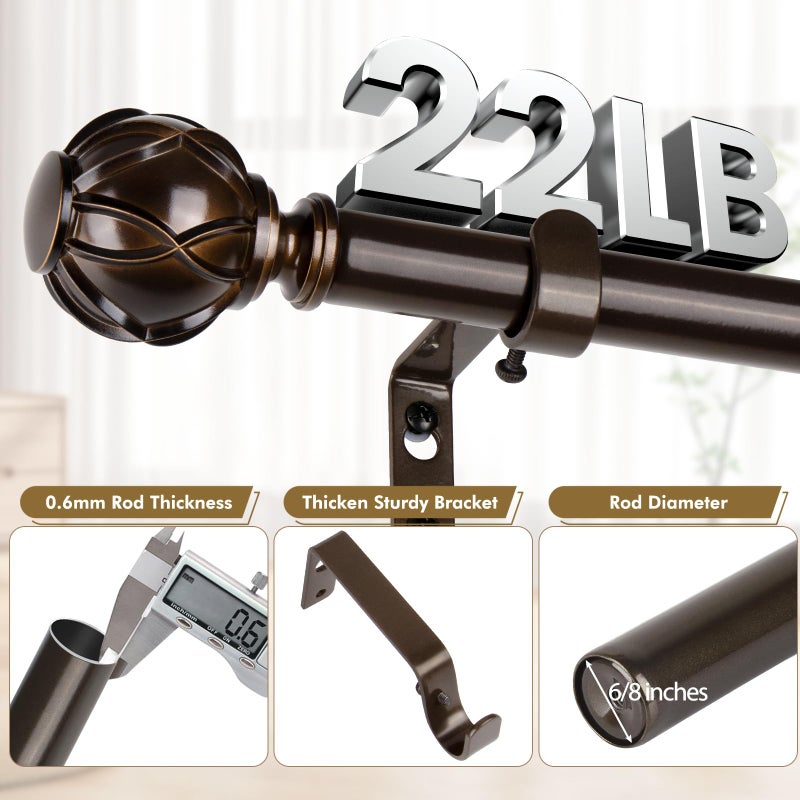 HOTOZON Bronze Curtain Rods 2 Pack, HOTOZON Curtain Rods for window 32 to 58 Inch, New Splicing Window Rod for Windows, 3/4 Inch Single Drapery Rod with Netted Finials - Image 4