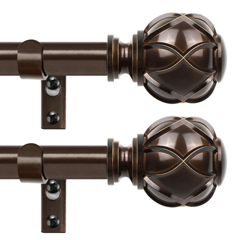 HOTOZON Bronze Curtain Rods 2 Pack, HOTOZON Curtain Rods for window 32 to 58 Inch, New Splicing Window Rod for Windows, 3/4 Inch Single Drapery Rod with Netted Finials - Image 1