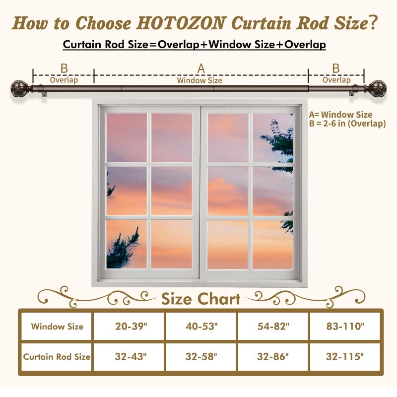 HOTOZON Bronze Curtain Rods 2 Pack, HOTOZON Curtain Rods for window 32 to 58 Inch, New Splicing Window Rod for Windows, 3/4 Inch Single Drapery Rod with Netted Finials - Image 5