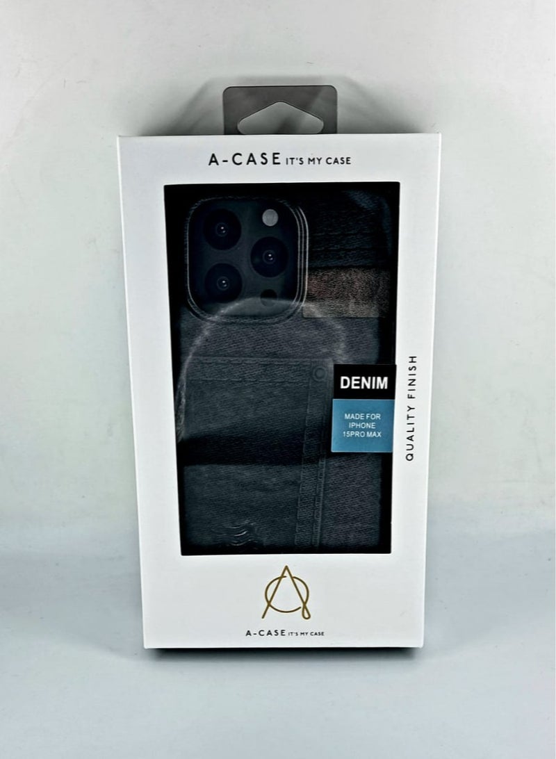 A-CASE جراب It's My Case Worn Denim Look Tough لهاتف iPhone 15 Pro من A-Case - أسود - Image 4