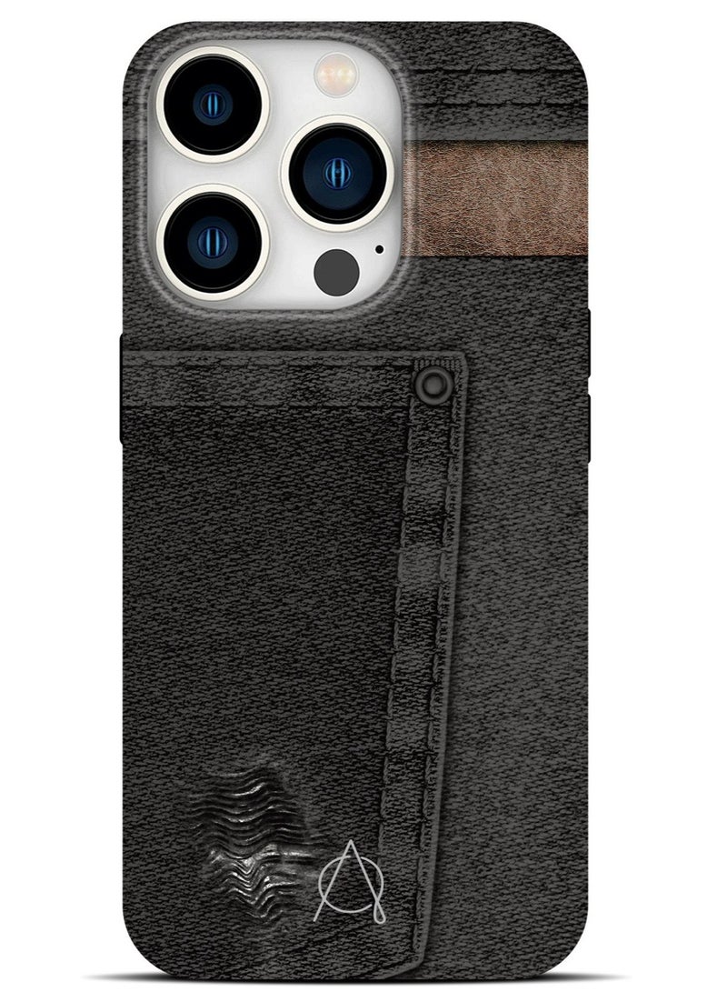 A-CASE جراب It's My Case Worn Denim Look Tough لهاتف iPhone 15 Pro من A-Case - أسود - Image 1