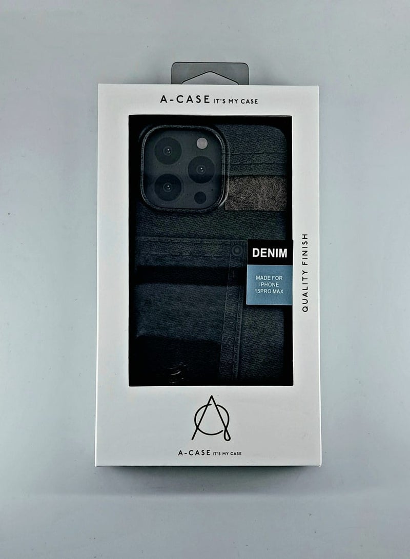 A-CASE جراب It's My Case Worn Denim Look Tough لهاتف iPhone 15 Pro من A-Case - أسود - Image 5