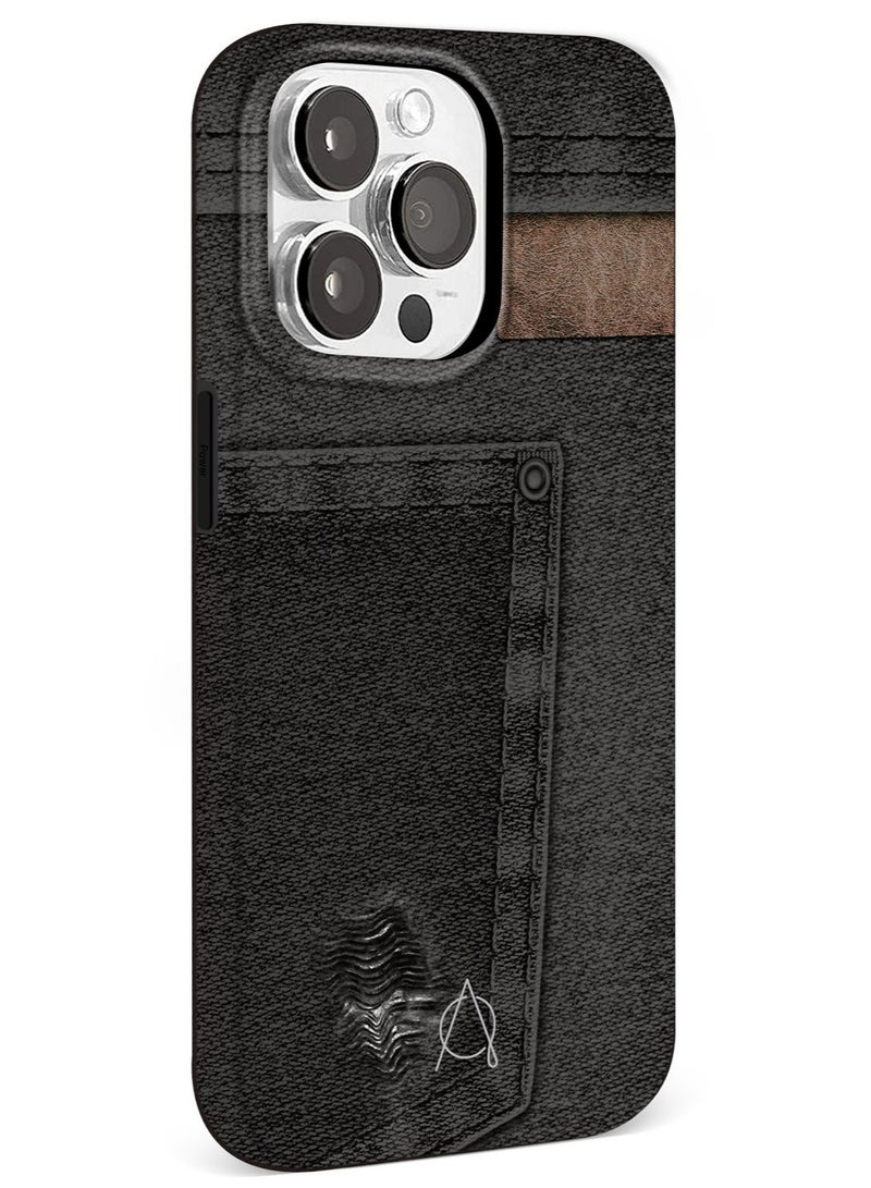 A-CASE جراب It's My Case Worn Denim Look Tough لهاتف iPhone 15 Pro من A-Case - أسود - Image 2