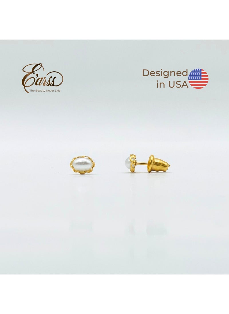Earss Pearl Oval With Lace Gold | Stainless Steel | 18K Gold Plated  - Image 2
