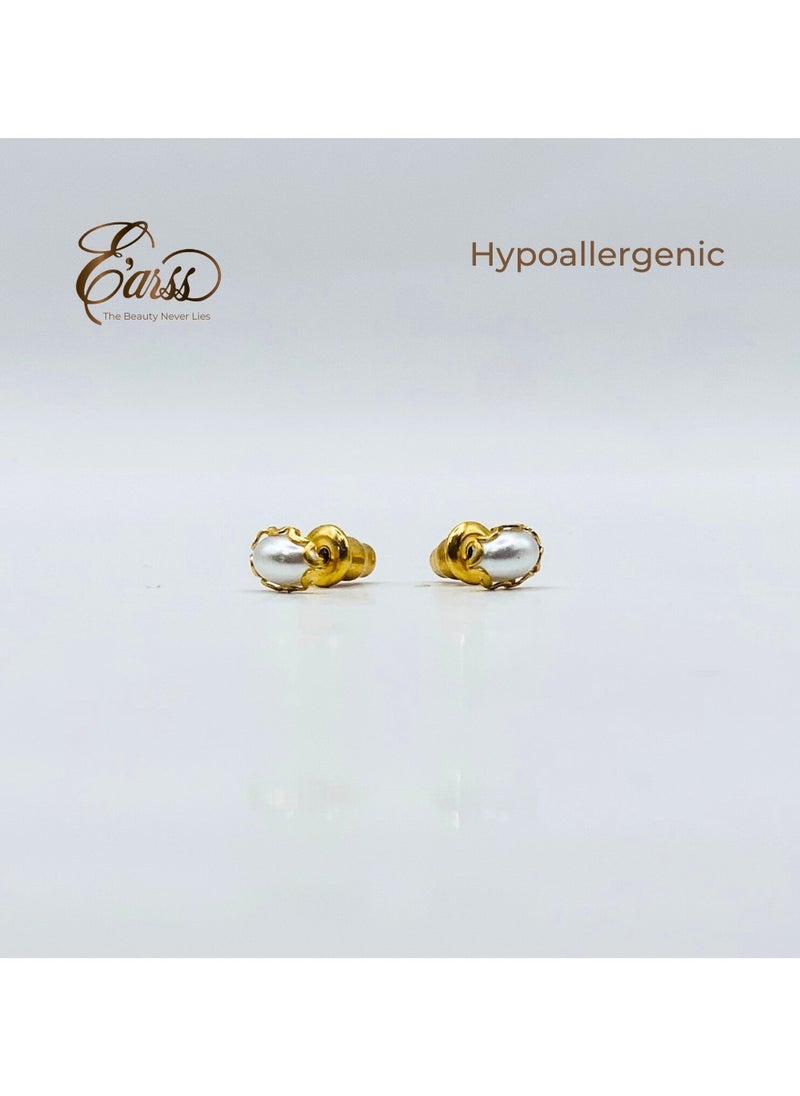 Earss Pearl Oval With Lace Gold | Stainless Steel | 18K Gold Plated  - Image 3