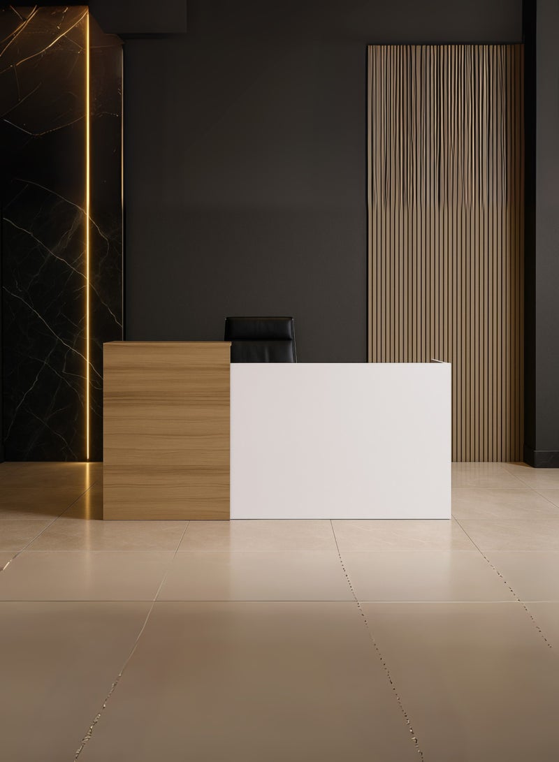 Karnak Verona Luxury Modern Reception Desk Counter | Two-Tone Office Front Desk with Elegant Design, Durable Finish & Spacious Workspace for Offices, Hotels, Clinics, Salons & Showrooms ( White-Coco ) - Image 1