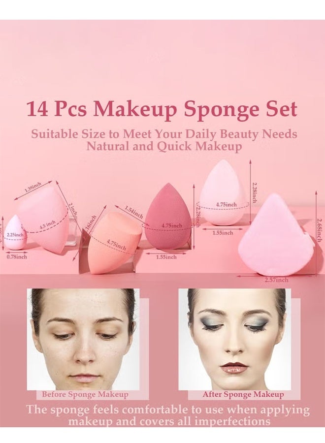 Jamal 14-Piece Makeup Sponge Set, Super Soft For Both Dry And Wet Makeup Setting/Concealer/Loose And Body Powder/Foundation/Blush Makeup Sponge Set (Pink) - Image 3