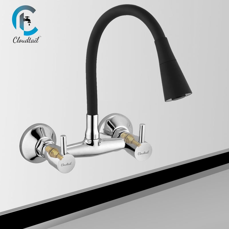 Cloudtail Cloudtail SinkWall MixerTapFaucetTurbo HandleFlexibleDual FlowHotColdDual Lever360Swan NeckSwivel SpoutIdeal for KitchenSinkBathroomWash BasinMaterial BrassSiliconeColor Black  - Image 3