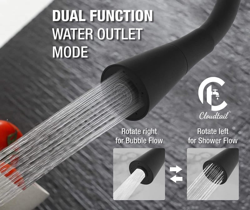 Cloudtail Cloudtail SinkWall MixerTapFaucetTurbo HandleFlexibleDual FlowHotColdDual Lever360Swan NeckSwivel SpoutIdeal for KitchenSinkBathroomWash BasinMaterial BrassSiliconeColor Black  - Image 4