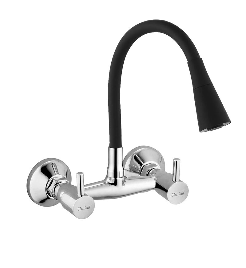Cloudtail Cloudtail SinkWall MixerTapFaucetTurbo HandleFlexibleDual FlowHotColdDual Lever360Swan NeckSwivel SpoutIdeal for KitchenSinkBathroomWash BasinMaterial BrassSiliconeColor Black  - Image 1