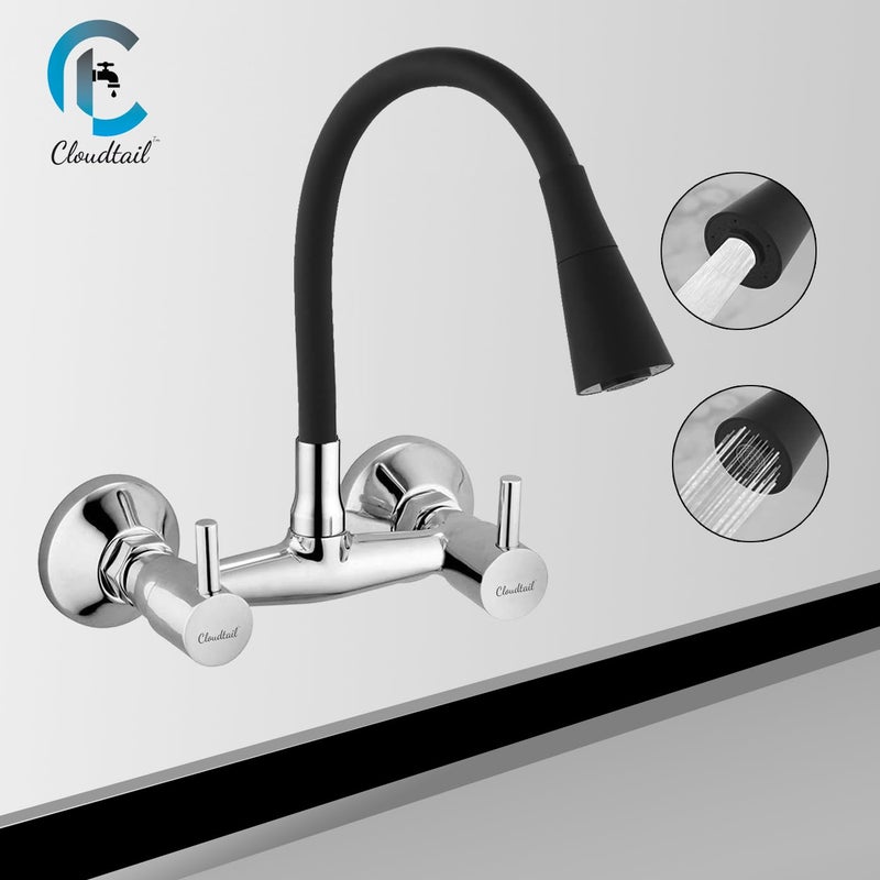 Cloudtail Cloudtail SinkWall MixerTapFaucetTurbo HandleFlexibleDual FlowHotColdDual Lever360Swan NeckSwivel SpoutIdeal for KitchenSinkBathroomWash BasinMaterial BrassSiliconeColor Black  - Image 5
