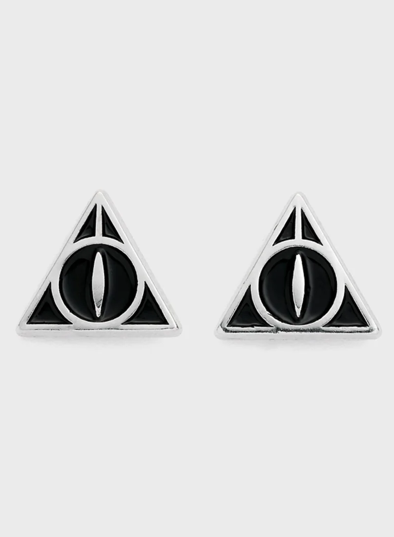 Harry Potter Deathly Hallows Silver Plated Black Enamel Earrings