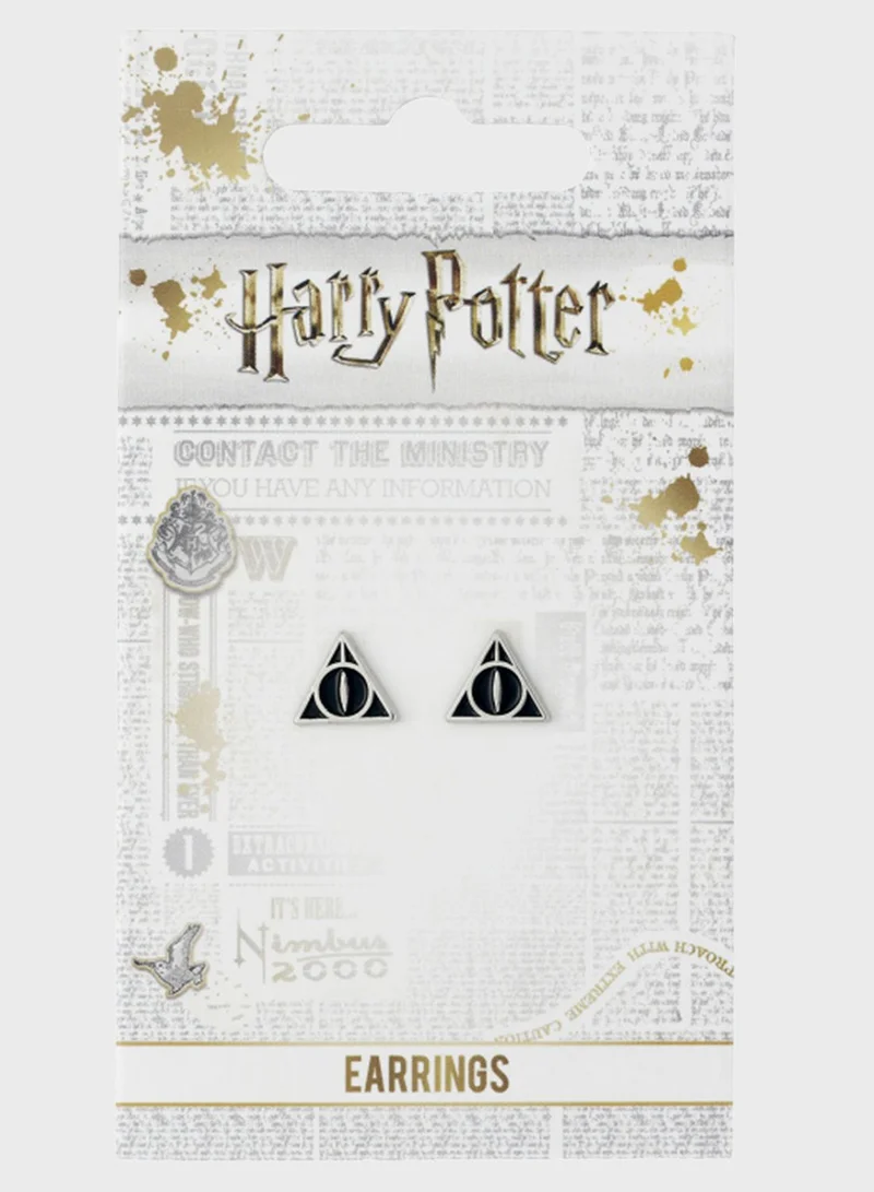 Harry Potter Deathly Hallows Silver Plated Black Enamel Earrings