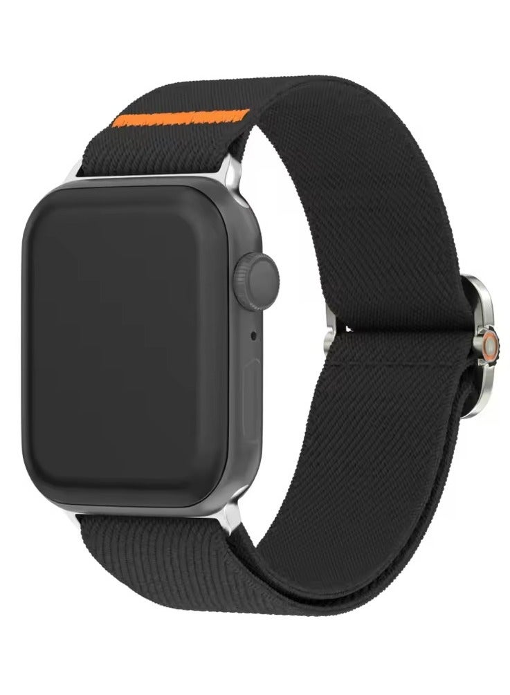 Adjustable Nylon Strap For Apple Watch Series 10/9/8/7/6/5/Ultra 2/Ultra - 49mm 44mm 45mm 42mm 46mm With metal buckle (Black)  - Image 2