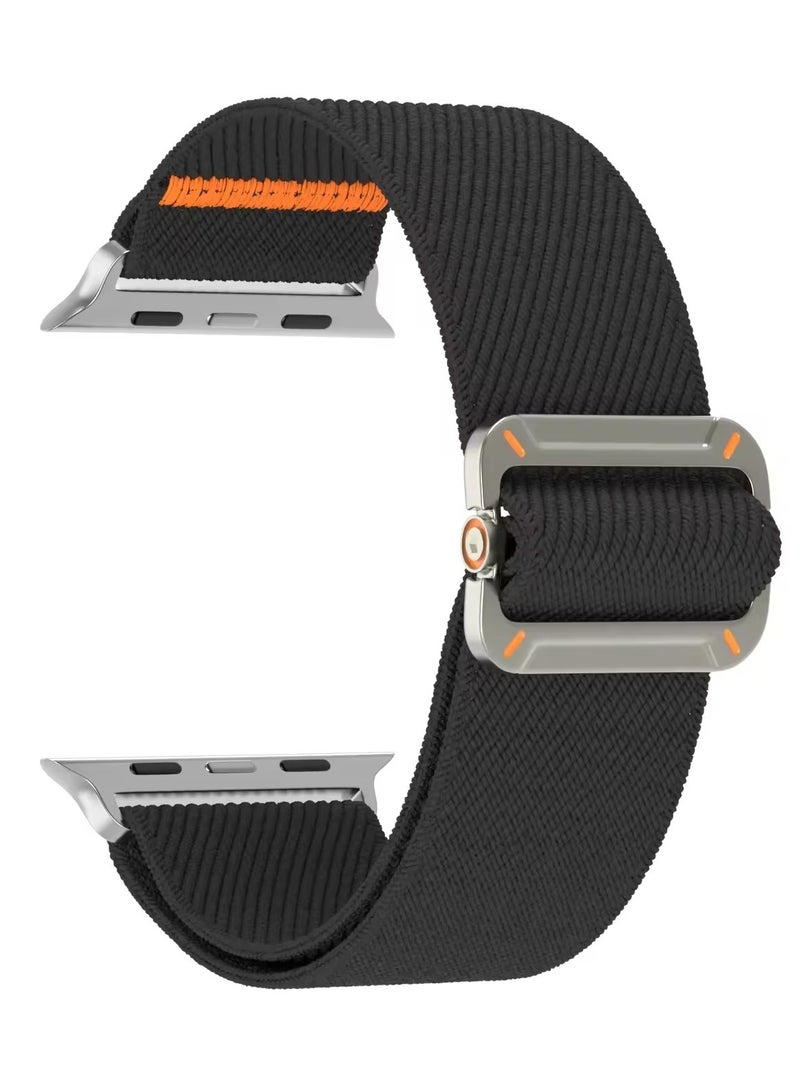 Adjustable Nylon Strap For Apple Watch Series 10/9/8/7/6/5/Ultra 2/Ultra - 49mm 44mm 45mm 42mm 46mm With metal buckle (Black)  - Image 1