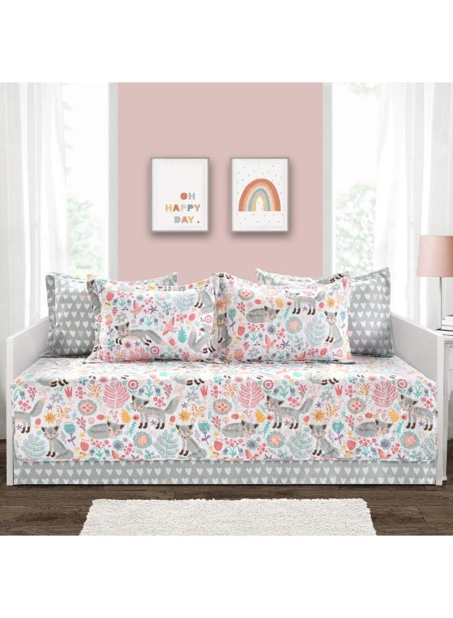 Lush Decor Pixie Fox 6 Piece Daybed Cover Set, Gray & Pink, 39"x75" - Image 1