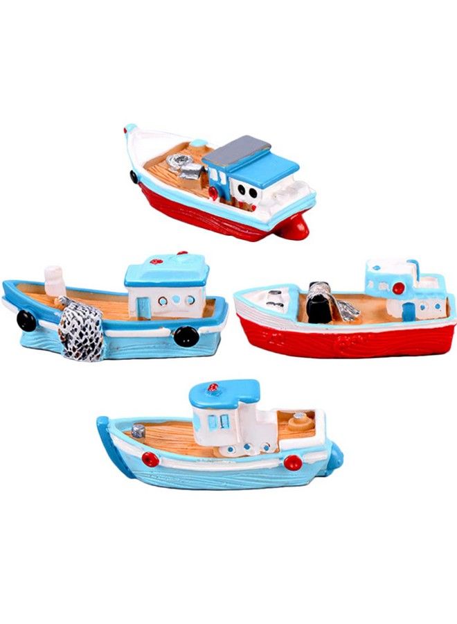 NUOBESTY - Miniature Dollhouse Boat Mini Fishing Boat Model Mediterranean Decor Resin Desktop Boat Ornament Ocean Beach Micro Landscape Decoration Random Styles 4Pcs - Image 1
