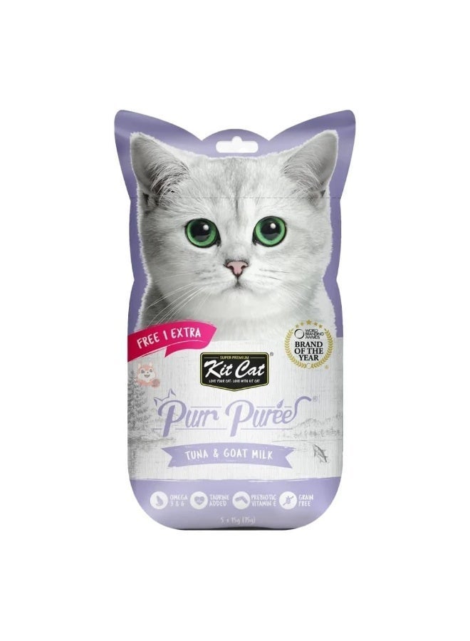 Kit Cat Purr Purée, a super premium cat treat with tuna and goat milk.- 3 packs, every packs have 5 Snacks sticks - Image 3