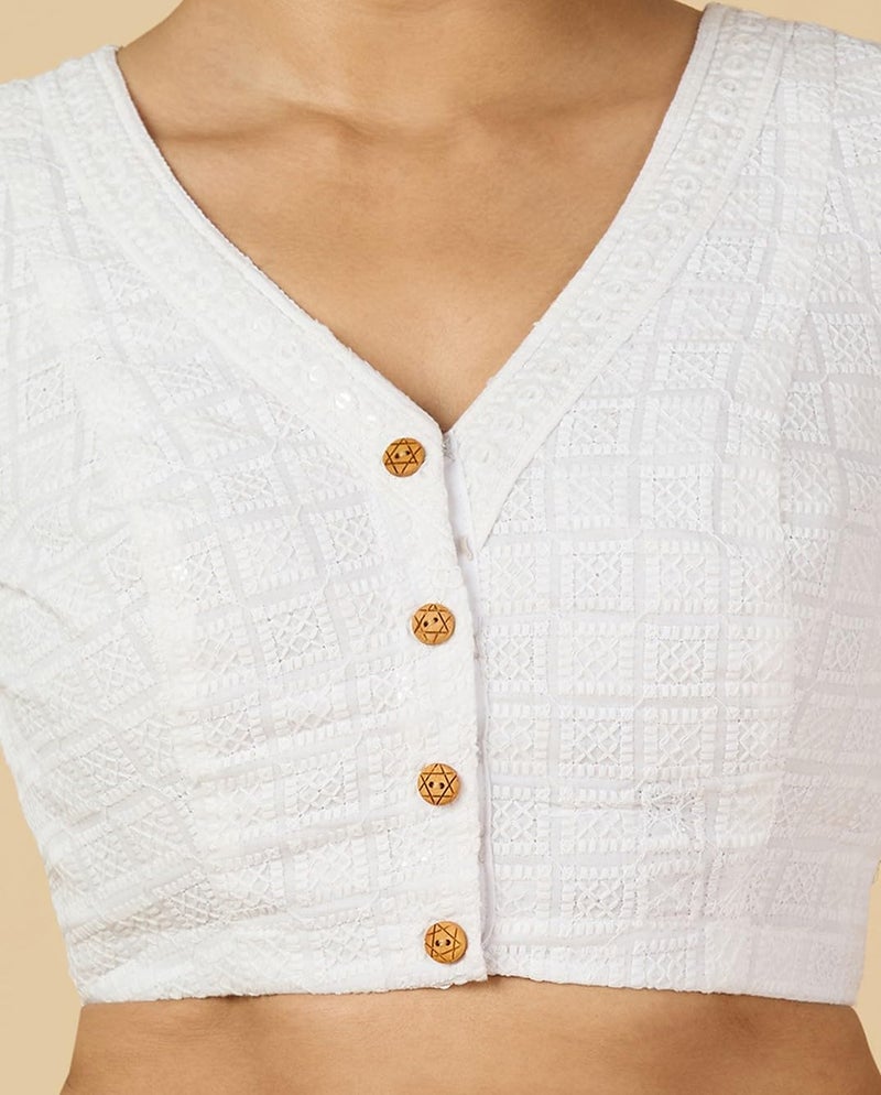 Studio Shringaar Women's Chikankari Readymade Saree Blouse (White, 36) - Image 5