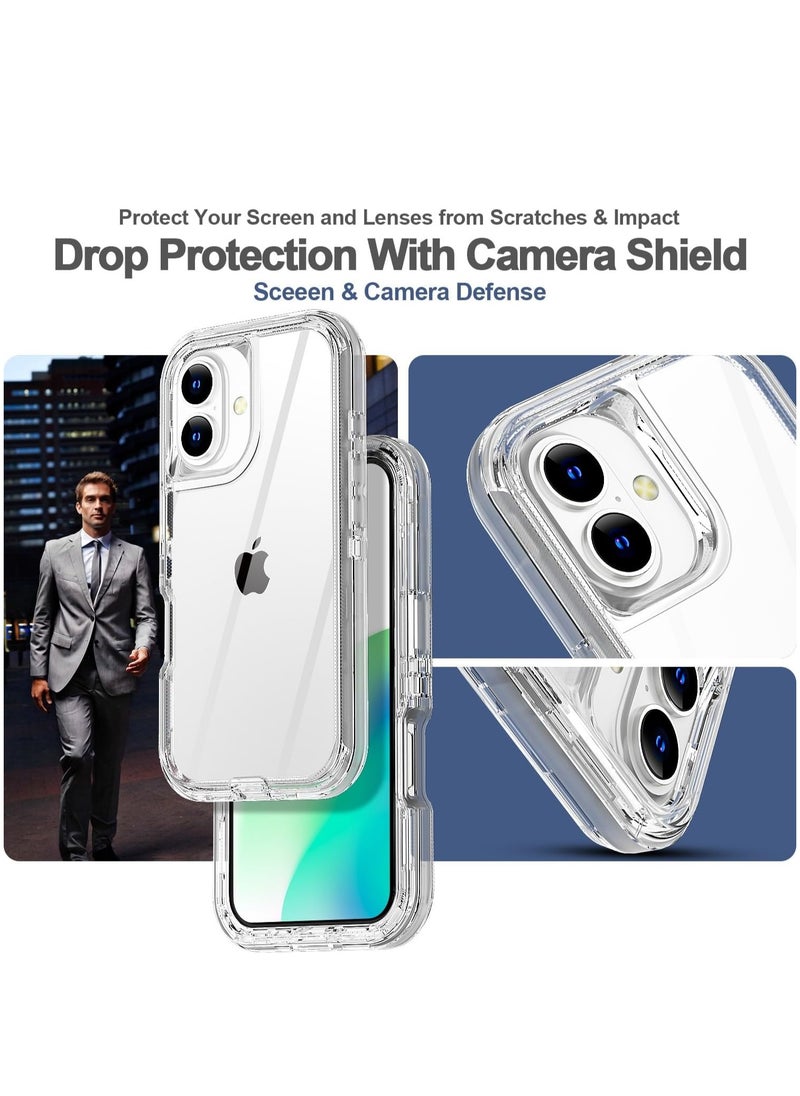 جراب iPhone 16 شفاف، متين ومتين مكون من 3 طبقات [غير مصفر] غطاء واقٍ مقاوم للصدمات/السقوط لهاتف iPhone 16
