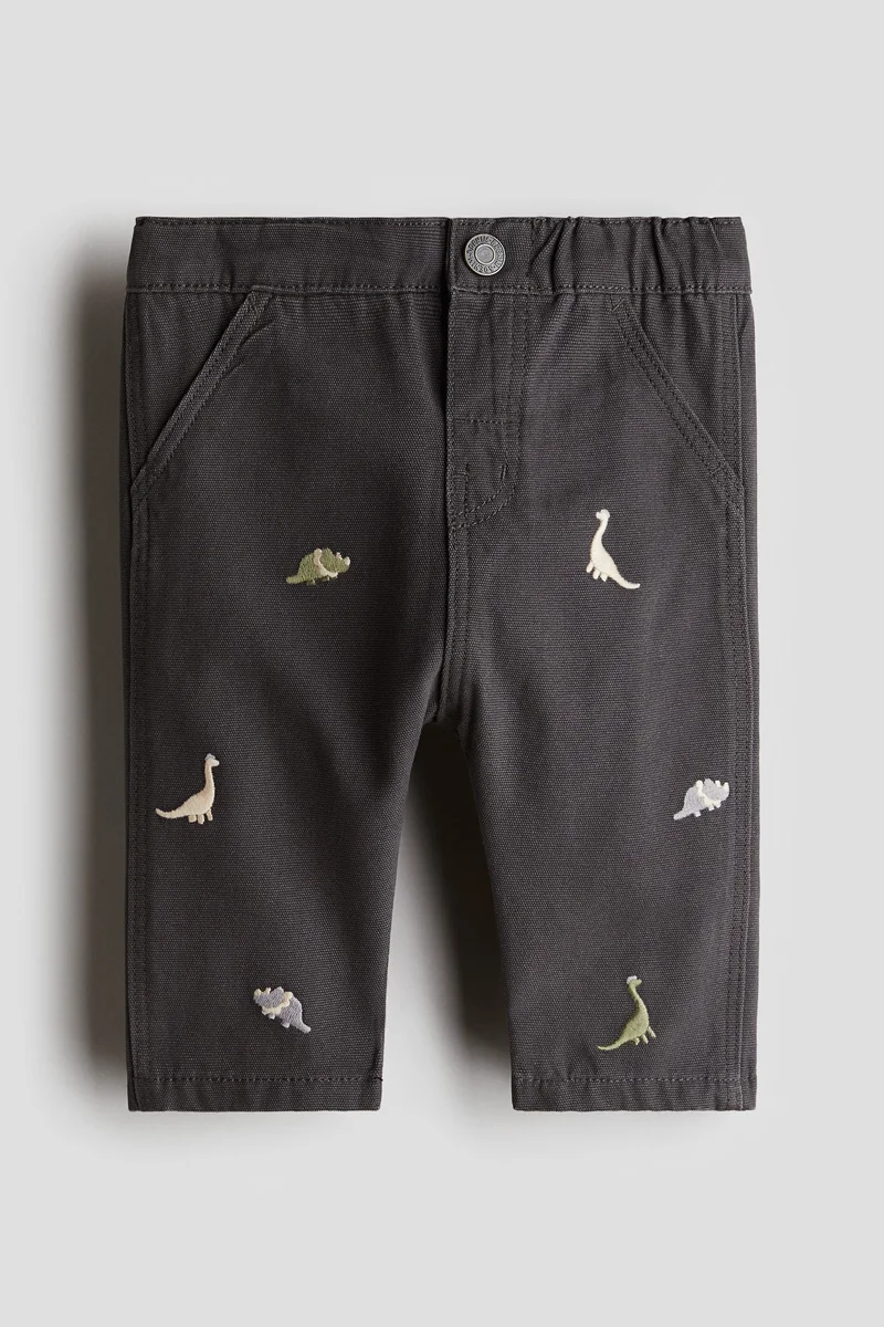 H&M Embroidery-Detail Cotton Trousers