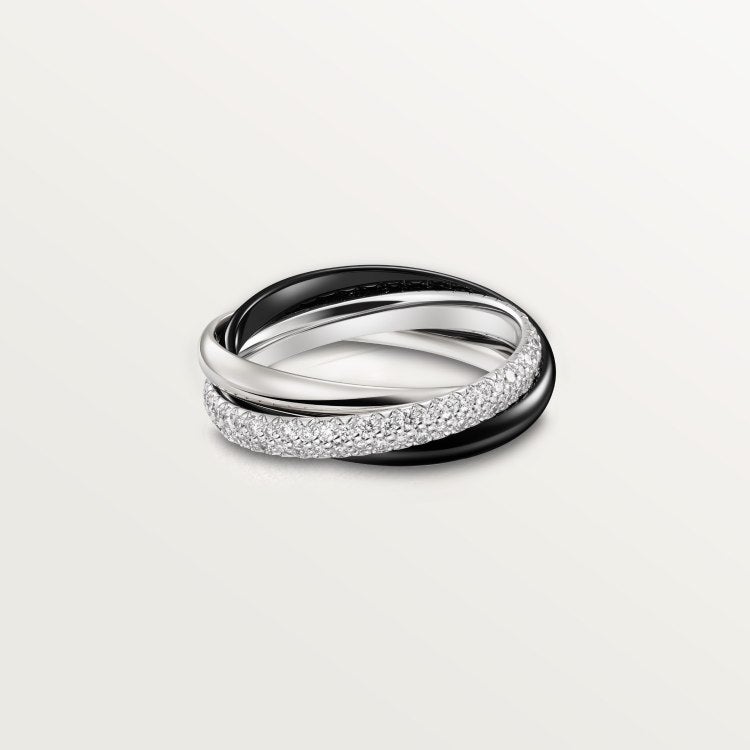 LR 925 Silver CNC Diamond Set Three-Color Three-Ring Full Diamond Couple Ring