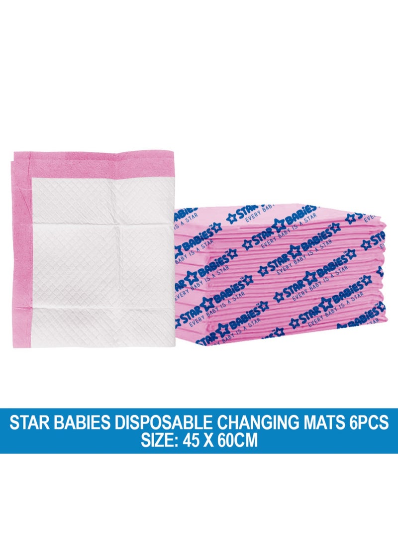 STAR BABiES سجادة تغيير حفاضات للاستخدام مرة واحدة كبيرة 45 × 60 سم، عبوة من 6 قطع - وردية - Image 2