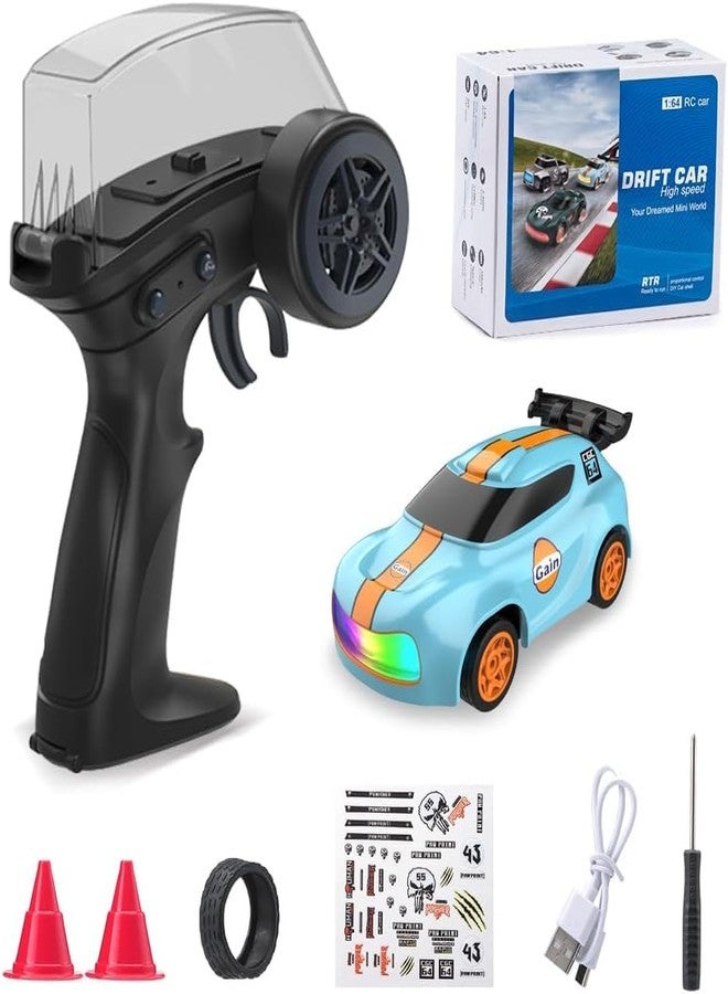 FEXXA Dash Remote Control Car | 2.4Ghz, 1:64 Scale | Rc Cars, Remote Control Car Toy, Rc Drifting Cars, Interchangable Wheel Sleeves, 4 Light & 2 Speed Modes (K13 Blue) - Image 3