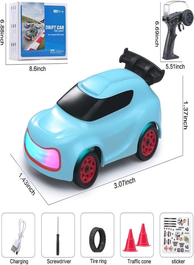 FEXXA Dash Remote Control Car | 2.4Ghz, 1:64 Scale | Rc Cars, Remote Control Car Toy, Rc Drifting Cars, Interchangable Wheel Sleeves, 4 Light & 2 Speed Modes (K13 Blue) - Image 2